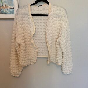 Classic Cream Textured Open-Front Women's Sweater